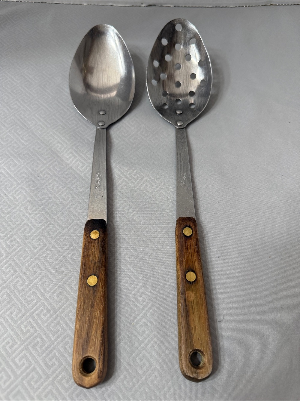 Vtg Robinson Knife Co Wood Handle Stainless Steel Serving Spoons Set of 2  USA